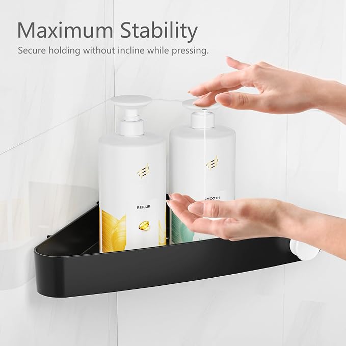 Sotfamily Plastic Shower Caddy Corner (for 90° Only), 2 Pack Adhesive Corner Shower Shelves for Bathroom Organizers and Storage, Black - Image 4
