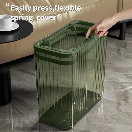 Transparent Trash Can, Bathroom Trash Cans with Lids, 3.5 Gallon Garbage Can for Bedroom, Office, Plastic Slim Waste Basket with Press Top Lid, 15L Clear Trash Bin for Home, Kitchen (Green) - Image 4