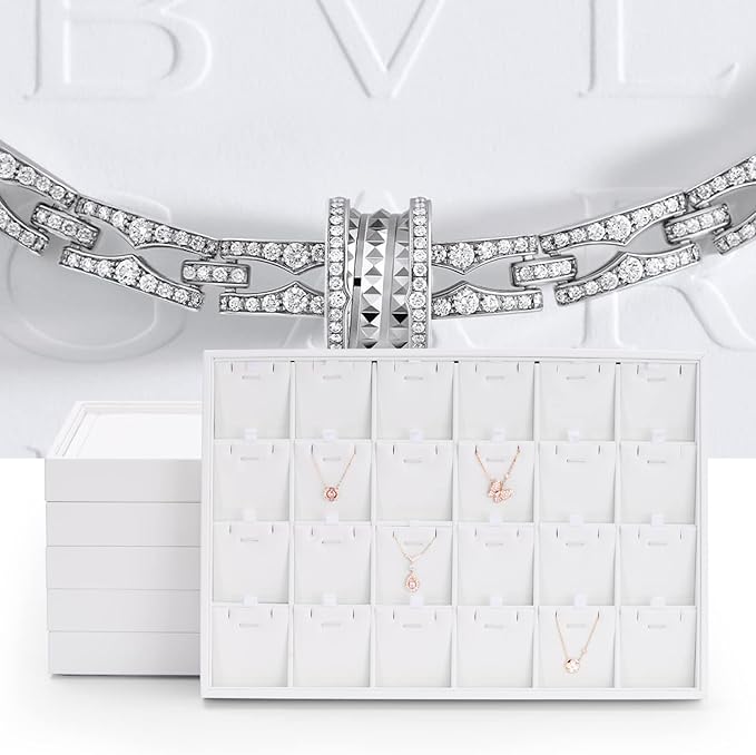 Oirlv Premium White Leather Stackable Jewelry Tray 24 Grid Jewelry Drawer Organizer Trays Rings Earrings Storage - Image 3