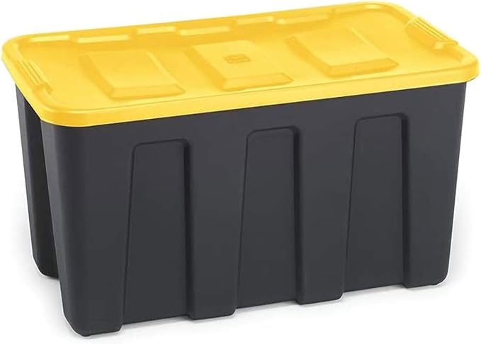 HOMZ 4-Pack Durabilt Tote, Heavy Duty Plastic Storage Bins with Lids, 34 Gallon, Black/Yellow - Stackable Organizing Containers for Home, Garage, and Office - Image 8