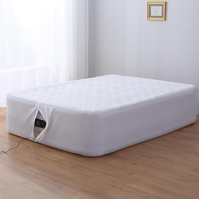 Twin Air Bed Mattress Pad with 15-24 Inch Deep Pockets - Waterproof Protector for Warm Sleep & Cold Air Insulation,Perfect for Camping, Guest Bed, Pets & Overnight Visitors-White