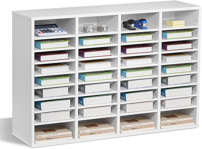 VEVOR Literature Organizer, 36 Compartments Office Mailbox with Adjustable Shelves, Wooden Mailbox Sorter Medium Density Fiberboard Office Home Classroom Storage for Files, Documents, Papers, White by VEVOR