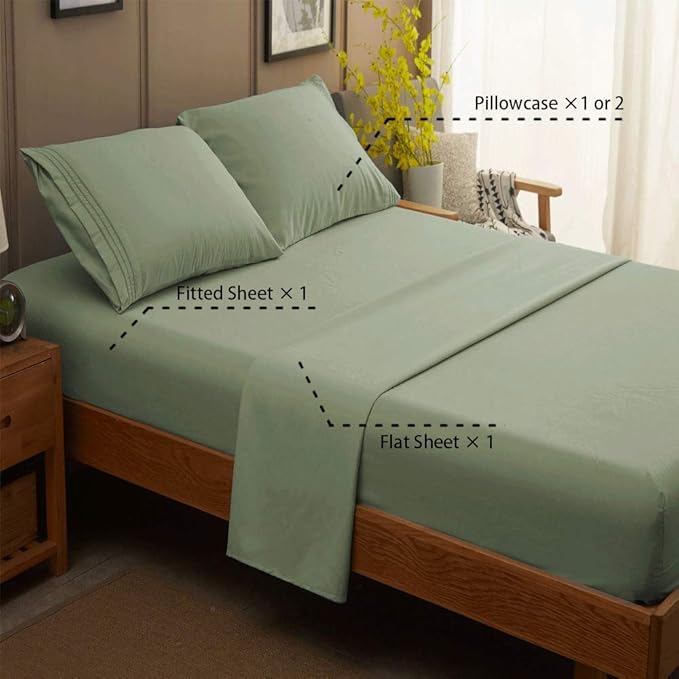 SONORO KATE Bed Sheet Set Super Soft Microfiber 1800 Thread Count Luxury Egyptian Sheets 16-Inch Deep Pocket，Wrinkle and Hypoallergenic-4 Piece (Sage, Full)