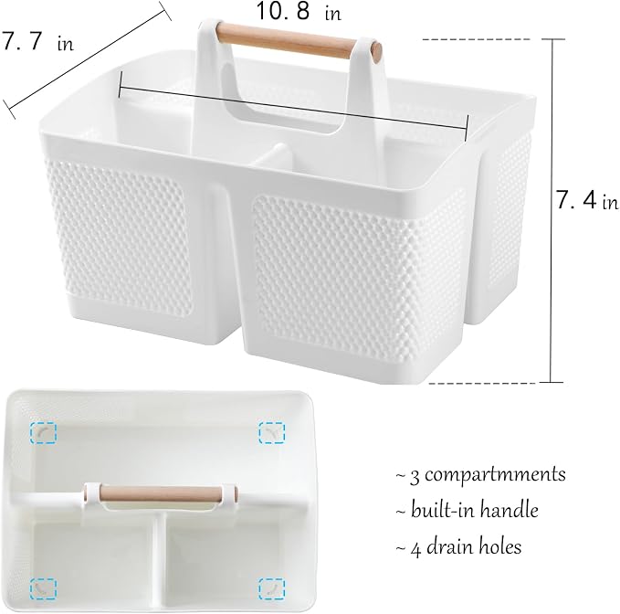 rejomiik Portable Shower Caddy Basket Plastic Cleaning Caddy Organizer Storage Tote with Handle for Bathroom, College, Dorm Room Essentials, White - Image 3