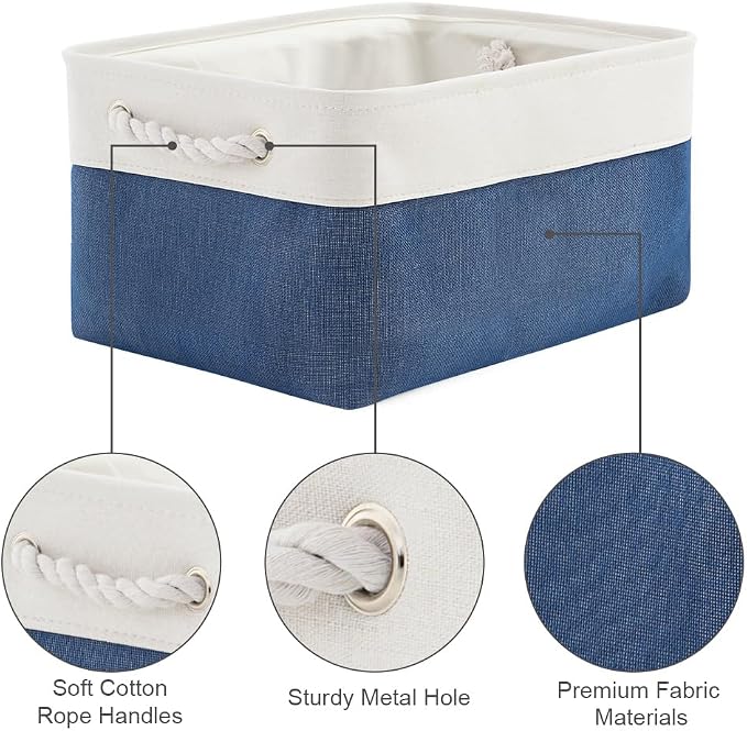 TheWarmHome Storage Bins for Shelves - 1 Pack 13.8x9.7x6.7 inch Collapsible Storage Basket for Organizing, Dog Toy Bin for Closet Organizer laundry Cloth Nursery (White & Jean Blue) - Image 7
