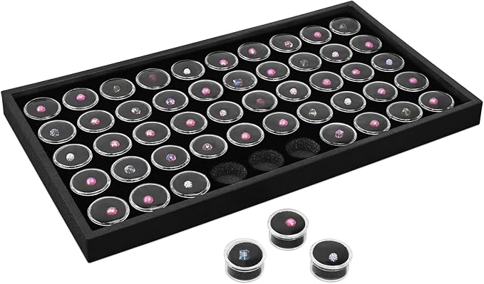 Ikee Design Black Foam Gem Jars Showcase Stackable Display Tray for Collectibles, Home Organization Storage Box with 50 Gemstones and Bead Storage Jars by IkeeDesign