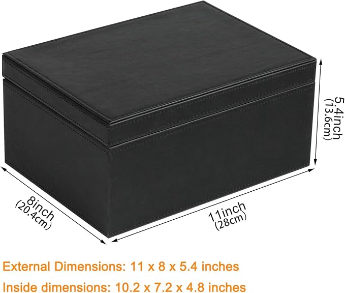 HofferRuffer Faux Leather Decorative Box, Large Wooden Structure Keepsake Box Accessory Organizer Jewelry Organizer with Hinged Lid, Storage Container for Home or Office (Black) - Image 2