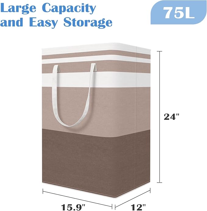 BlissTotes 3-Pack Laundry Basket, Freestanding＆Waterproof Laundry Hamper, Collapsible Tall Clothes Hamper with Easy Carry Handles for Clothes, Towels in the Family and Dorm,Gradient Khaki,75L - Image 2