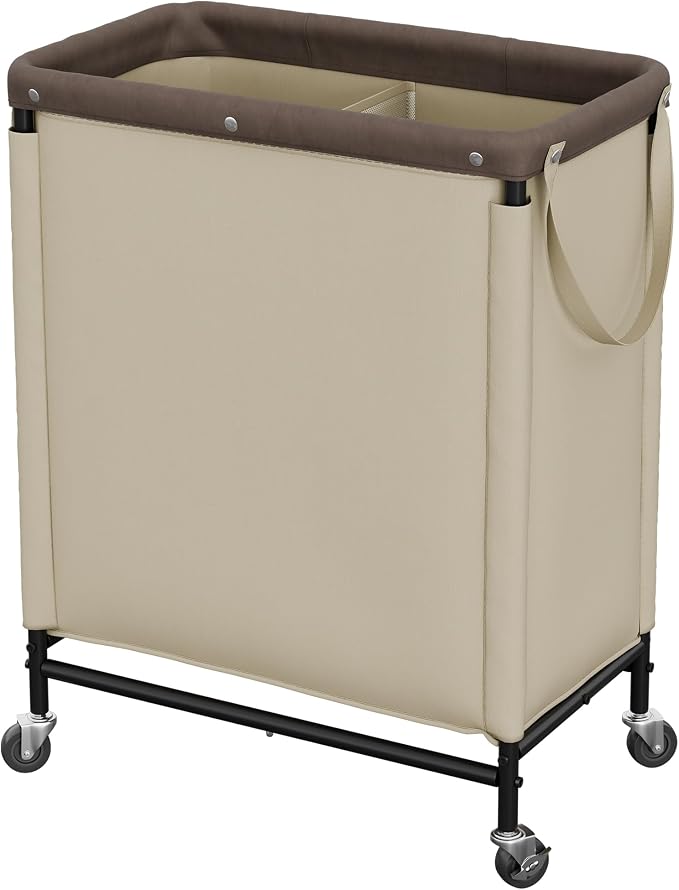 StorageWorks Laundry Hamper 2 Section, 100L Rolling Laundry Sorter Cart with Removable and Washable Liner Bag, Clothes Hamper with Wheels and Handle for Laundry Room and Bedroom, Light Khaki by StorageWorks