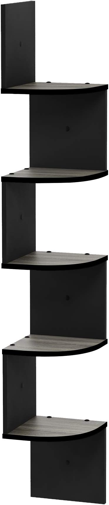 Furinno Rossi Wall Mount Floating Corner Shelf, 5-Tier Radial, French Oak Grey/Black - Image 6