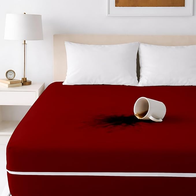 Mattress Protector Twin XL Size 100% Waterproof Zippered Cover, 15 Inches Deep, Six-Sided Mattress Encasement for Bed, Zipper Closure Style (Burgundy)