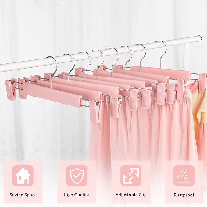 Skirt Hangers 20 Pack, Pants Hangers with Clips，360 ° Swivel Hook Space Saving Hangersfor Pants, Skirts, Clothes, Jeans，Pink - Image 2