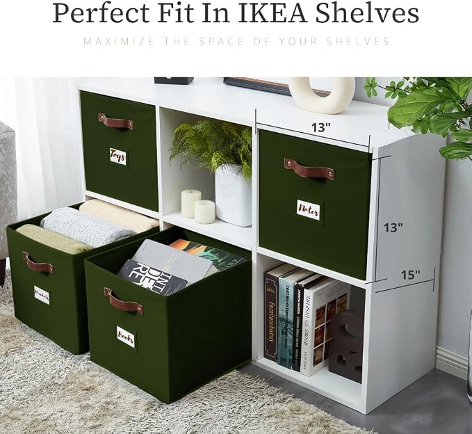 DECOMOMO Storage Baskets, 13x15x13 Storage Cube Bins with Labels for Organizing Shelves Kallax (Kallax / 4pcs, Olive Green) - Image 7