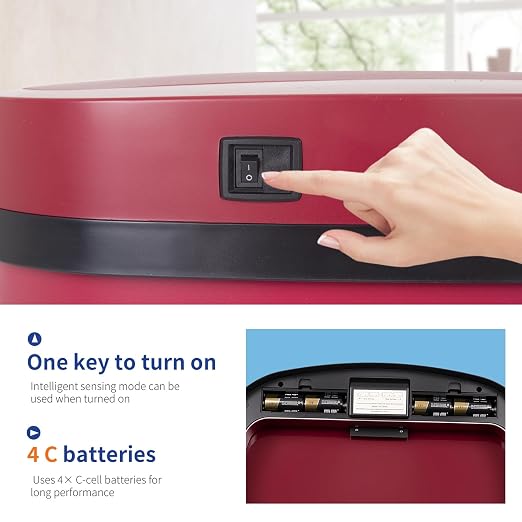 Kitchen Trash Can Bathroom Bedroom Office Garbage Can with Lid Automatic Touch Free Waste Bin Stainless Steel 13 Gallon / 50L,Red - Image 5