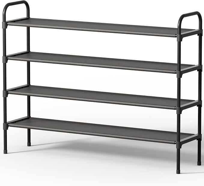Kitsure Extra-Long Shoe Rack for Closet, Shoe Organizer for Front Door Entrance, Stackable Shoe Shelf, Detachable Closet Organizers and Storage, 39.0" Wide - 4 Tier, Black by Kitsure