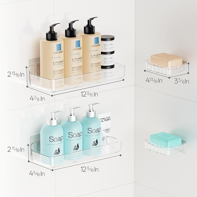 Sotfamily Clear Shower Caddy, Acrylic Wall Mounted Shower Shelves with Soap Dish & Adhesive Pads for Bathroom Organizers and Storage, No Drill Shower Caddies for Bathroom Decor - Image 8