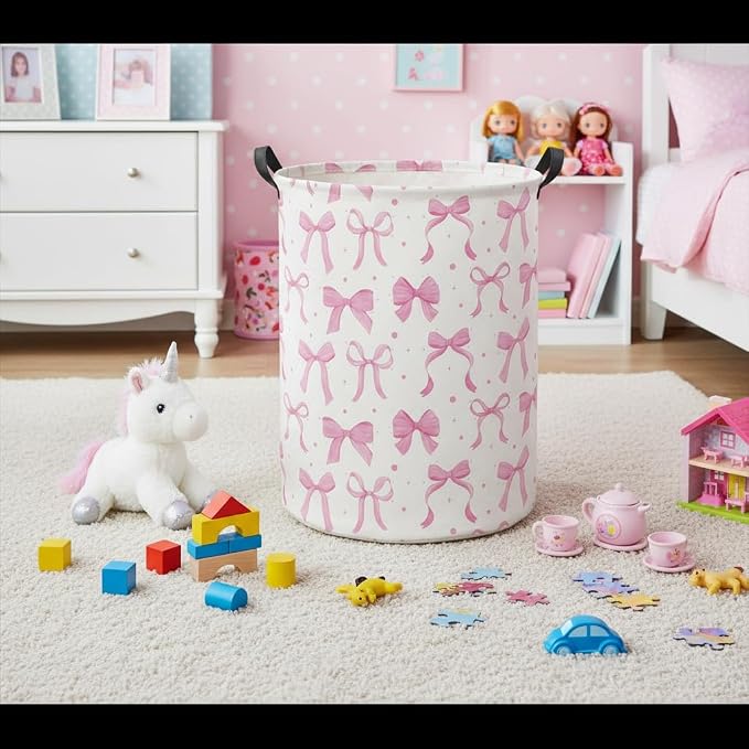 HIYAGON Baby Laundry Basket Baby Hamper for Nursery Girl Kids Butterfly Hamper Cute Kids Toys Storage Bin Organizer Butterfly Room Decor for Home(Dreamy Bowknot) - Image 3