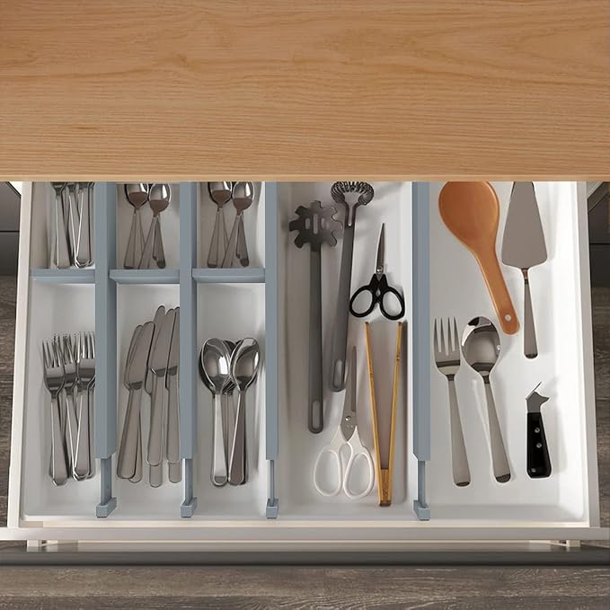 ANTOWIN Bamboo Drawer Dividers Organizers, Expandable Drawer Separators Splitter,17-22 inches Long Adjustable Spring-loaded Organizer for Large Utensil, Clothes, Tools Drawers (Grey) - Image 5