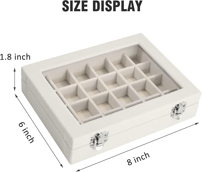 Vicoter Velvet Jewelry Box 24 Grid Jewelry Ring Display Organiser Box Tray Holder Earrings Storage Case for Girls Wife Mom Women (Beige) - Image 2