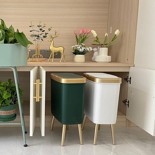 Procade Trash Can with Lid,Small Bathroom Garbage Can with Lid, Plastic Trash Can with Push Button,Narrow Waste Basket for Bedroom,Living Room, Toilet,Office,Kitchen,4 Gal-Gold Edge - Image 7