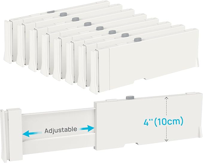 Vtopmart Drawer Dividers for Clothes 8 Pack, Adjustable 4" High Expandable from 11.3"-17" Dresser Drawer Organizer, Plastic Drawers Separators for Dresser, Baby Clothes, Kitchen and Office Storage by Vtopmart