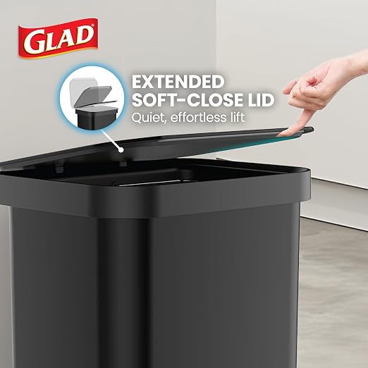Glad Stainless Steel Step Trash Can, Series 2 with Clorox Protection - Large Black Kitchen Garbage Bin with Soft Close Lid, Foot Pedal and Waste Bag Roll Holder, 13 Gallon - Image 7