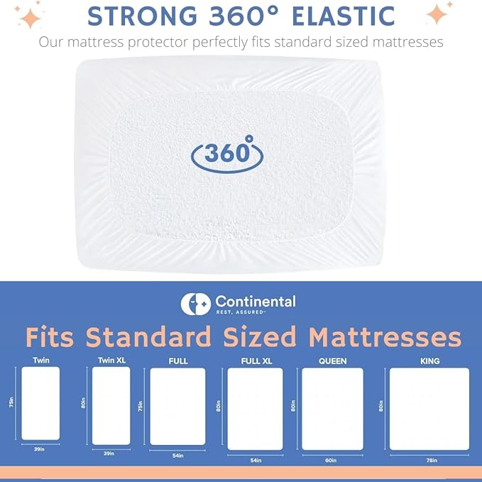 Continental Bedding Terry Cloth Mattress Pad Protector Plush Comfort and Waterproof Protection