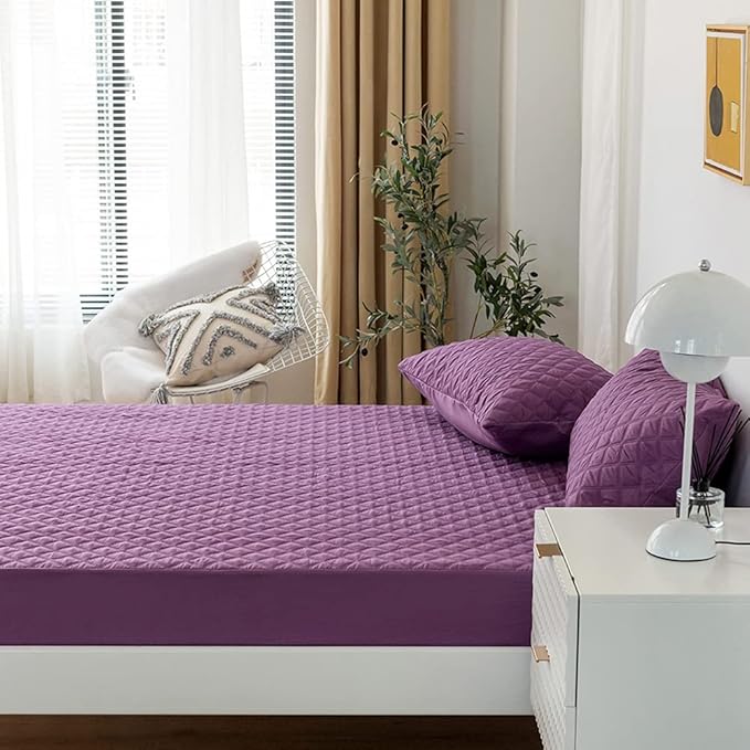 vctops Quilted Fitted Sheet Waterproof Mattress Protector Pad Ultra Soft Elastic Fitted Deep Pocket Bed Cover (Purple, Twin)
