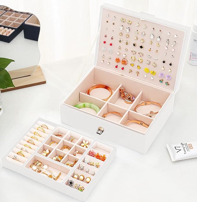 QBestry Girls Jewelry Box for Earrings Jewelry Organizer Box Teen Girls Earrings Organizer Jewelry Box Earring Holder Organizer Stud Earring Box for Girls Womens Jewelry Case Organizer White - Image 2