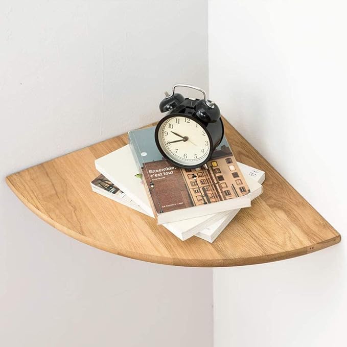 Corner Shelf, Solid Oak Wood Floating Corner Shelves Wall Mount Round End with Wire Hole for Small Plant Photo Frame for Bedroom Kitchen, Living Room by Coamily