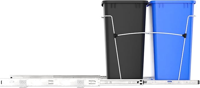 Rev-A-Shelf RV-18KD-2218C-S Double Pullout Trash Cans for Kitchen Cabinets 35 Quart Garbage Recycling Bin on Full Slides, Blue/Black - Image 9