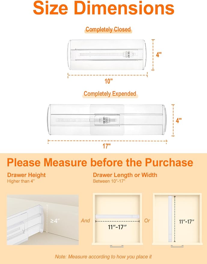 6 Pack Drawer Dividers for Clothes, 4" High 10.6"-16.9" Adjustable Drawer Dividers Expandable Dresser Drawer Organizer, Clear Drawer Separators for Clothes, Underwear, Cosmetic, Kitchen Utensils - Image 2