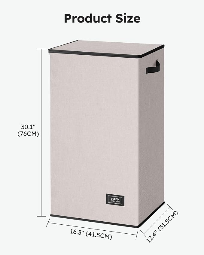 SOLEDI Laundry Hamper with Lid 100L Large & Tall Collapsible Laundry Basket, Clothes Hamper with Bag Removable Easy to Carry, Dirty Hampers for Bedroom, Bathroom, Dorm, College,Light taupe - Image 6