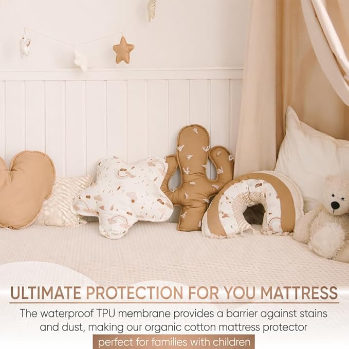 Deluxe Cooling Organic Percale Mattress Protector Twin Size - 100% Waterproof - Crisp, Breathable Percale Feel - OCS Certified 280GSM 3D Air-Knit Breathable Mattress Pad - Noiseless Deep Pocket