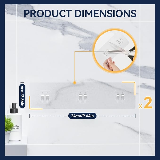 YASONIC 2-Pack Shower Caddy Adhesive Replacement - Transparent Shower Adhesive Strips, No Drilling Hooks for Bath Storage Shelves, Kitchen Racks, Basket & Soap Holder - Image 5