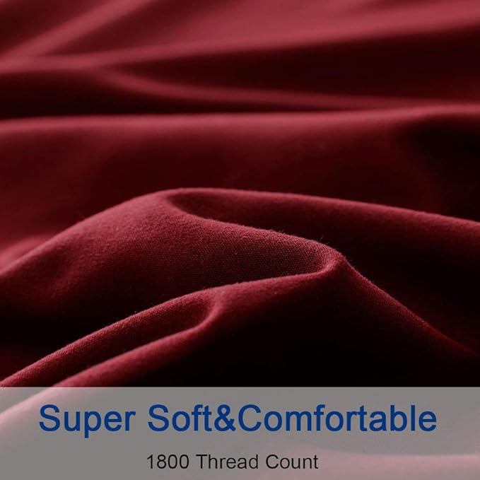 SONORO KATE Bed Sheet Set Super Soft Microfiber 1800 Thread Count Luxury Egyptian Sheets 16-Inch Deep Pocket，Wrinkle and Hypoallergenic-4 Piece (Burgundy, California King)