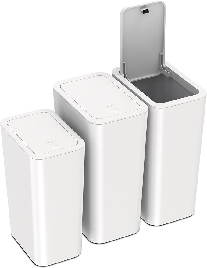 N. NETDOT 3 Pack (2 of 4 Gal & 1 of 2.6 Gal) Small Trash Can with Lid,Bathroom Garbage Can with Pop-Up Lid,Waste Basket for Bathroom,Kitchen,Bedroom,Powder Room,Craft Room,Office,College (Off White) by NNETDOT