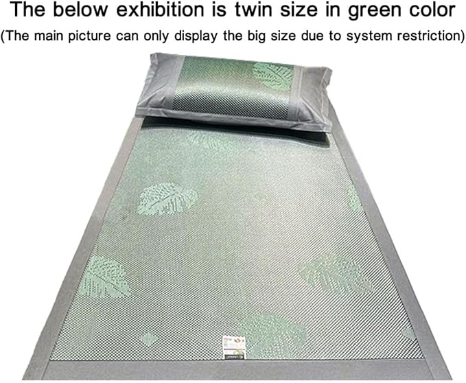Square Cooling Bedding Mat,Ice Silk Rattan Matting,Foldable Jacquard Mixed Ice Silk & Rattan Mat,冰藤席 (Green, Twin)