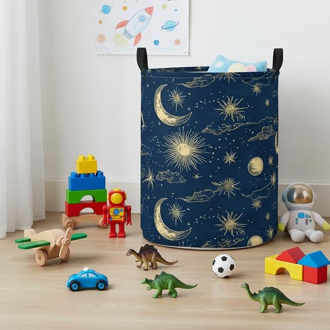 Baby Laundry Basket Baby Nursery Hamper Kids Laundry Basket Toy Storage Bin for Boys Room Decor Gift Baskets for Bedroom Bathroom(Moon Star) - Image 5