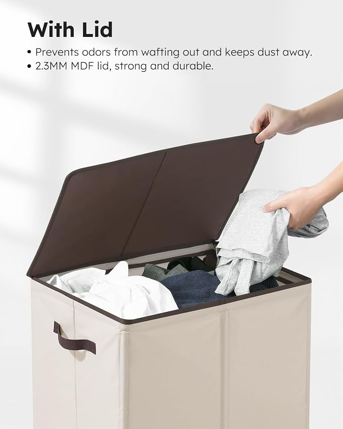 SOLEDI Laundry Hamper with Lid 130L Large & Tall Collapsible Laundry Basket, Clothes Hamper with Bag Removable Easy to Carry, Dirty Hampers for Bedroom, Bathroom, Dorm, College, Beige - Image 5