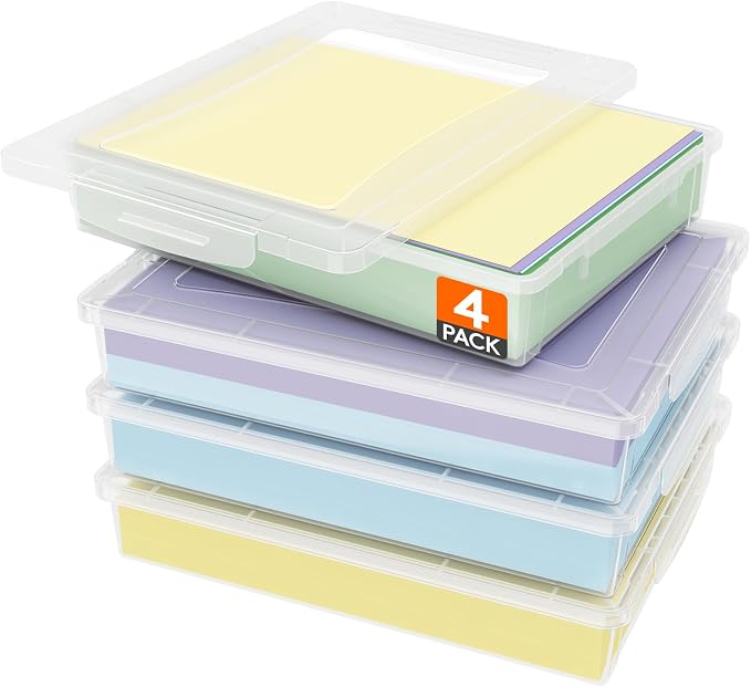 Lifewit 4 Pack Paper Organizer Storage, 32 x 23 cm/12x9 Multi-Purpose Plastic File Box with Latching Lids, Containers for A4, 8.5" x 11" Letter, Scrapbook, Document, Magazine, Art Supplies, Clear by Lifewit