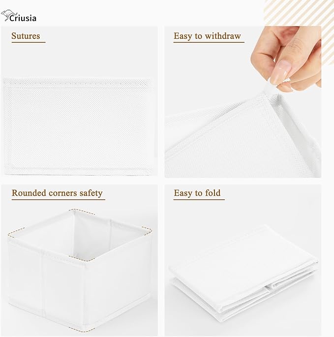 Criusia 26 Pack Drawer Organizer for Clothes, Foldable Dresser Dividers with 3 Sizes, Fabric Storage Bins – White - Image 6