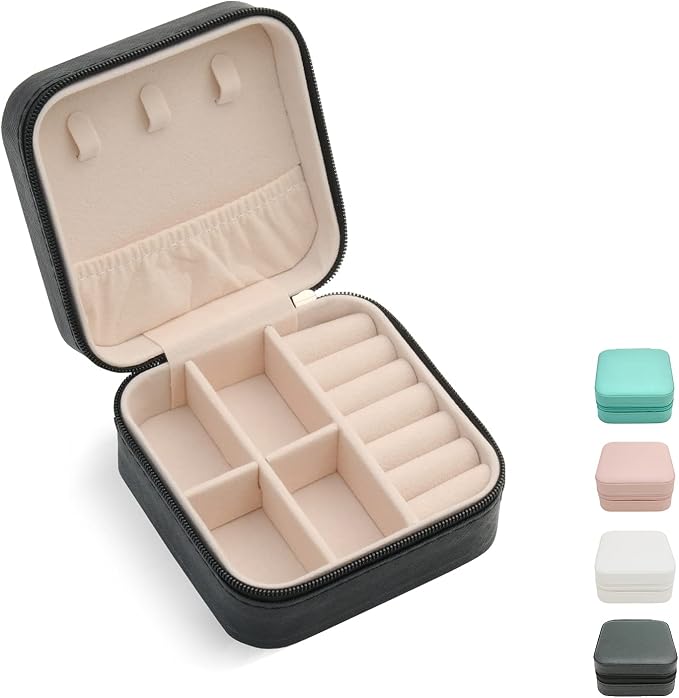 TRODANCE Mini Jewelry Travel Case, Small Portable Jewellry Organizer Box Portable Display Storage Box for Rings Earrings Necklaces, Gifts for Girl, Women, Wedding, Birthday, Mom, Mother's Day (Black) by TRODANCE