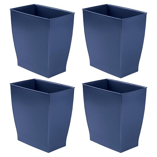 iDesign Small Plastic Bathroom Trash Can, Slim Rectangle Garbage Bin for Bedroom, Office, Dorm, 4-Pack, Navy Blue - Image 8