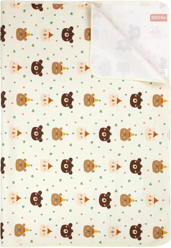 Pee Pads for Kids Waterproof Crib Pad - Reusable Potty Training Pads for Bed, Washable Toddler Mattress Pad Protector, Unisex for Toddlers Adults Elderly & Pets(Cute Bear, 39 x 54 Inch)