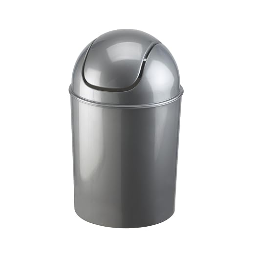 Umbra 1.25 Gallon Mini Waste Can with Removable Swing-Top Lid - Small Garbage Bin for Kitchen, Bathroom, Bedroom, Office - Compact Trash Can Fit Under Tables & Counters - Silver by Umbra
