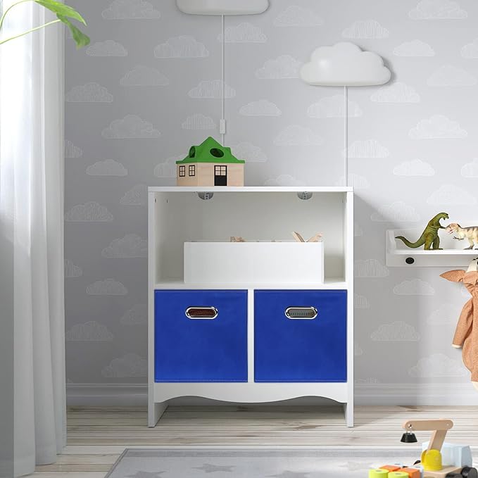 Black Fabric Cubby Storage Bins,13x13x13 Inches ,Cube Organizer Bin Foldable Storage Boxes with Dual Handles Fabric Organizer Box and collapsible Storage basket,Set of 6 ,Dark Blue - Image 5