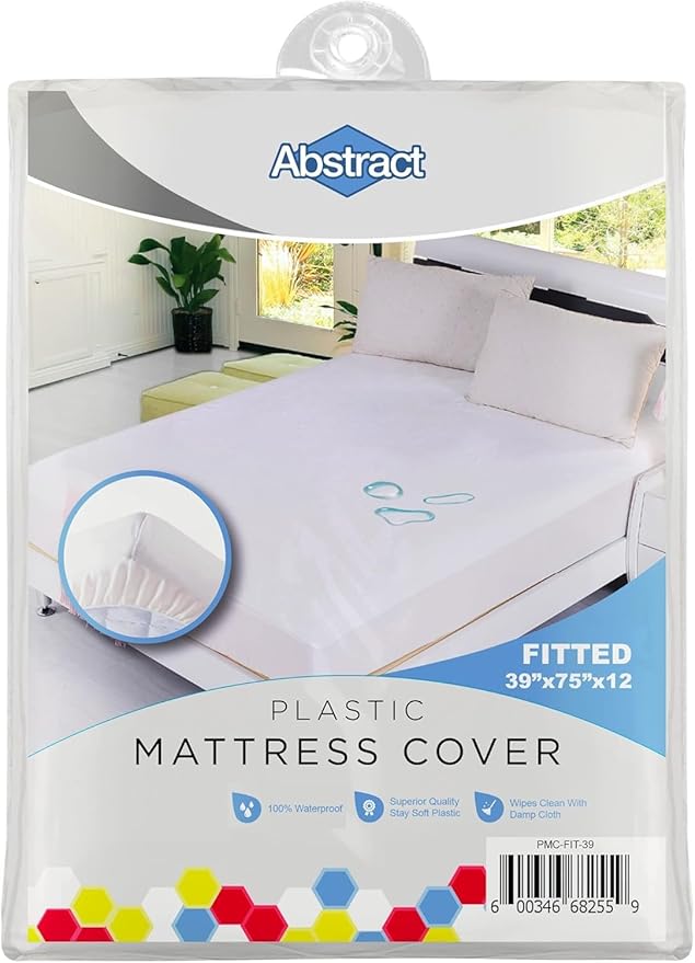 Abstract Waterproof Mattress Cover – Heavy Duty Vinyl Plastic Bed Crib Protective Fitted Sheet, 100 GSM PVC – Long Lasting Quality, Comfortable, Easy Care and Cleaning for Any Bedroom (39 x 75 x 12)