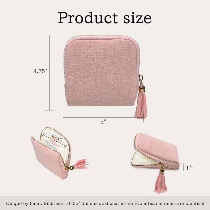 Stratalife Travel Jewelry Organizer - Portable Travel Jewelry Case for Bracelets, Bangles Crystal Storage, Necklace Ring Holder with Zipper Small Pouches Gift for Women, Light Pink Tassel - Image 4