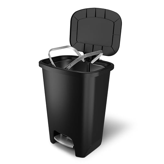 Glad Premium 20 Gallon Trash Can - Plastic Kitchen Waste Bin with Odor Protection of Lid, Stainless Steel Step On Foot Pedal and Garbage Bag Rings, Black - Image 5